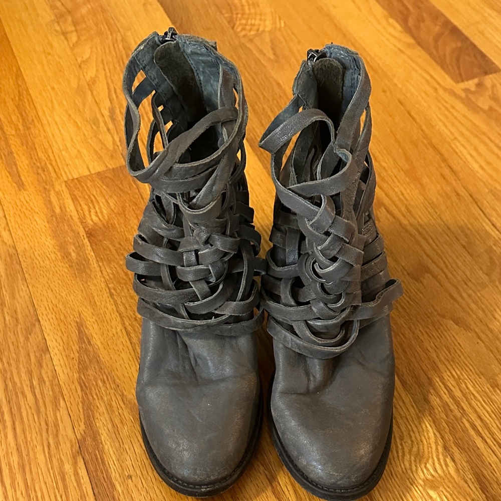 Free People Woven Leather Ankle Booties | Size 7.5